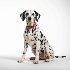 Adorable Dalmatian Dog Sitting on White Background