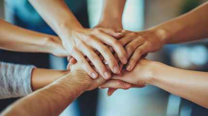 Diverse Hands Joining Together in Unity and Collaboration
