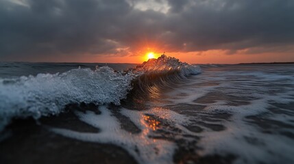 Fototapeta premium Dramatic sunset over the ocean waves