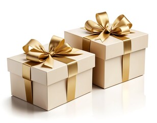 Obraz premium Two Elegant Beige Gift Boxes with Gold Ribbons
