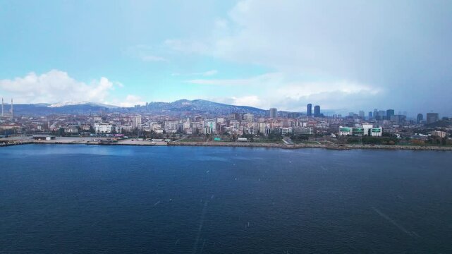 Maltepe District in Istanbul, Turkey. Beautiful aerial view with drone shot. Maltepe coast and general city view.