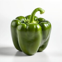 Single Green Bell Pepper on White Background