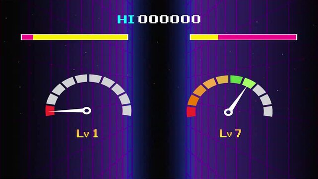 Versus Screen retro game on glitch background of analog tv. Digital cyber texture. Perfect for 80s style design. 3D illustration.