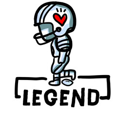 Naklejka premium Legend football player with heart logo, symbolizing greatness and legacy. Ideal for motivational sports apparel and powerful design elements.