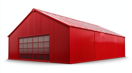 Striking red metal building against white backdrop study in modern industrial architecture and design