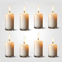 Eight Burning Candles in Glass Holders