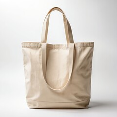 Beige Canvas Tote Bag on White Background