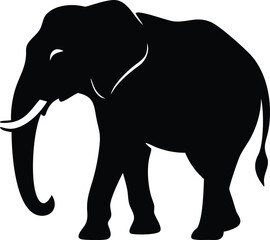Fototapeta premium Black Elephant Silhouette Wildlife Icon, African Animal Outline, Jungle Mammal Design