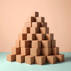 Fototapeta premium Beige Cubes Pyramid Minimalist Abstract Background