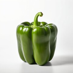 Single Green Bell Pepper on White Background