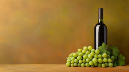 Obraz premium Elegant still life painting bottle of wine and luscious grapes on canvas still