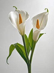 Obraz premium Botanical photograph of an Arum Lily branch, artistically arranged against a flawless white background.