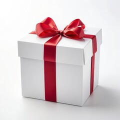 White Gift Box with Red Ribbon