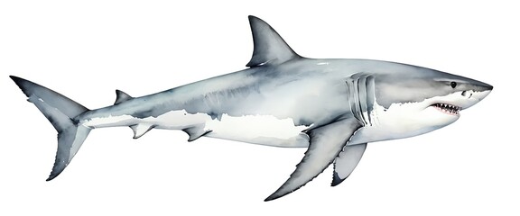 Fototapeta premium Watercolor Great White Shark