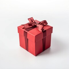 Fototapeta premium Red Gift Box with Burgundy Ribbon