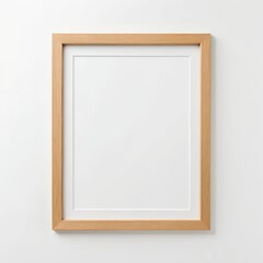 Empty Light Wooden Frame on White Wall