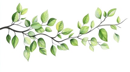 A delicate illustration of a green branch with lush leaves against a white background, ideal for nature-themed designs