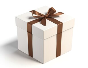 Fototapeta premium White Gift Box with Brown Ribbon