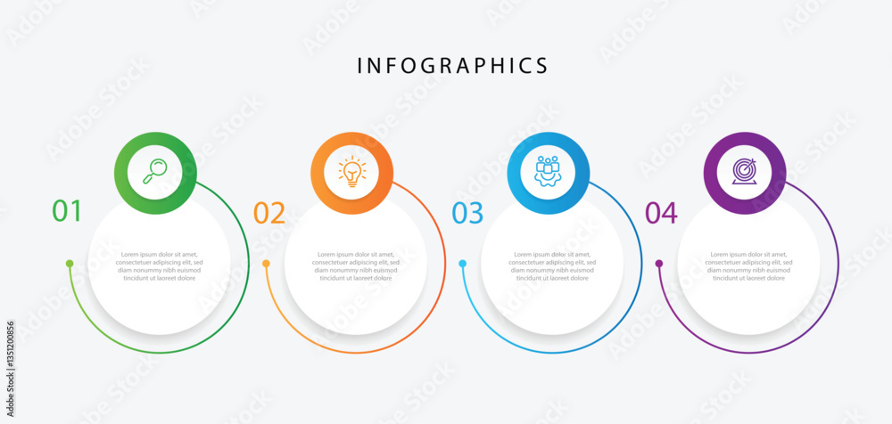 Fototapete Design template infographic vector element. 4 step process infographic with icons and paper style. Vector timeline can be used for workflow, business presentation and web graphic design.