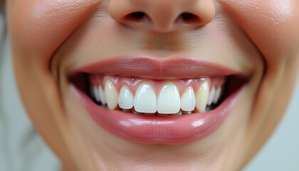 Close-up of a perfect smile with healthy white teeth, showcasing excellent oral hygiene