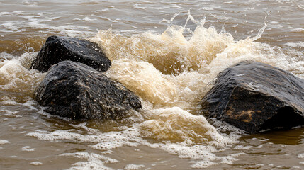 Obraz premium Two rocks emerging from the water surrounded by dynamic ocean waves creating a beautiful natural scene of fluid motion.