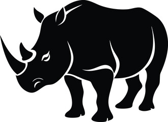 Fototapeta premium Rhinoceros Full Body Silhouette, Horns, Wildlife, Strong, Powerful, Isolated on White