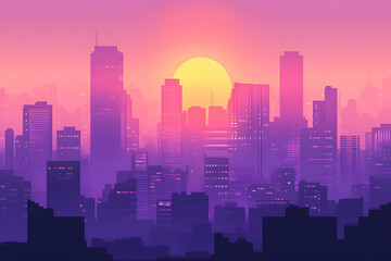 Naklejka premium A stylized city silhouette at sunset with vibrant colors