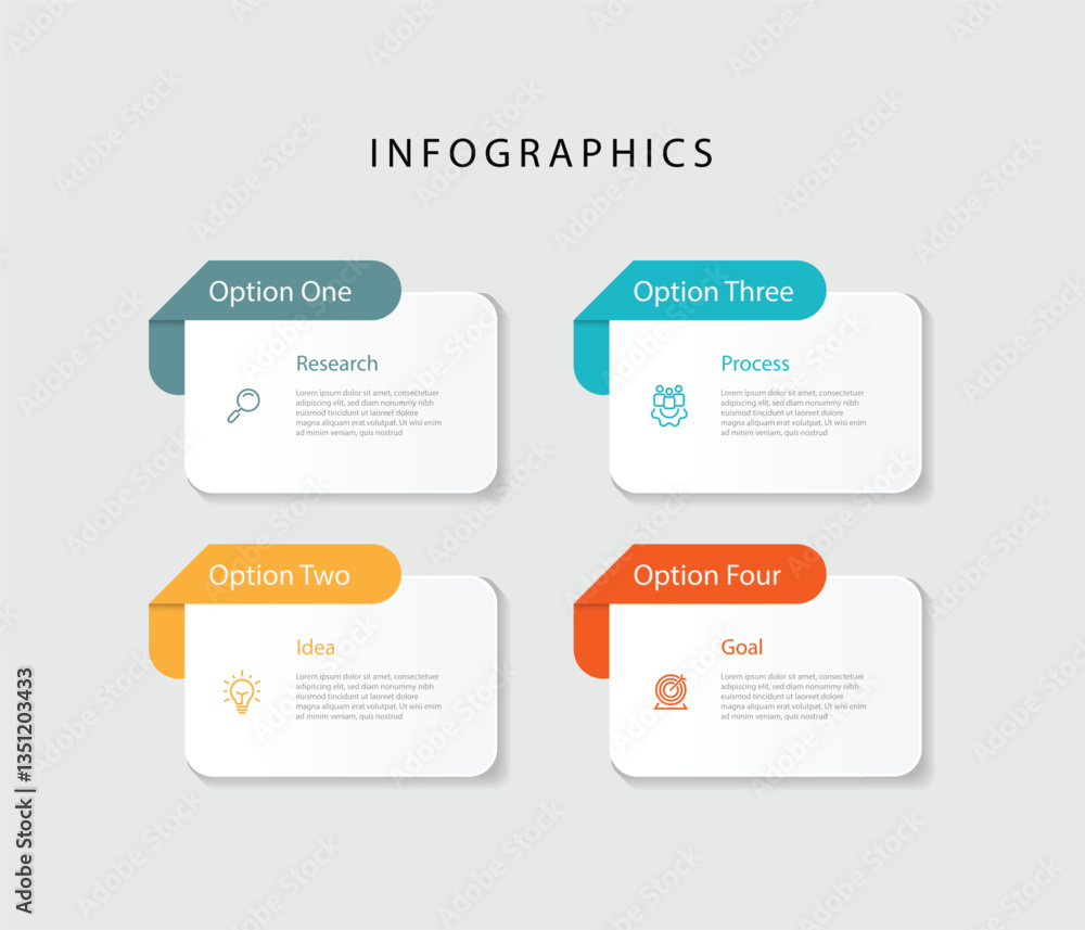 Fototapete Design template infographic vector element. 4 step process infographic with icons and paper style. Vector timeline can be used for workflow, business presentation and web graphic design.