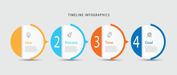 Design template infographic vector element. 4 step process infographic with icons and paper style. Vector timeline can be used for workflow, business presentation and web graphic design.