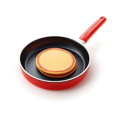Cooking a pancake in a red skillet
