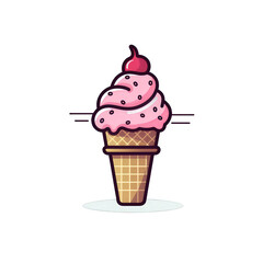 Pink Ice Cream Cone A delicious-looking cone with cherry on top, in the center of the white background isolated on white or transparent png