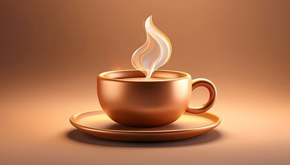 Obraz premium Сlose-up of a Steaming Coffee Cup Illustration, A Cup of Coffee Icon with Steam Rising from the Top, 3D Render Isolated on a Light Brown Pastel Background. Copy Space.