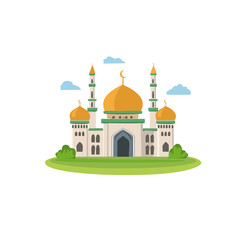 vector illustration of mosjid,eid ul fitr mosjid photo,islamic mosjid,arabic mosjivector drawing of masjid prophetic green domed,Arabic calligraphic style on mosque background.Masjid logo icon templat
