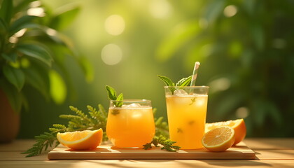 Fresh Orange and Lemon Juice with Ice and Mint – Perfect Summer Drink