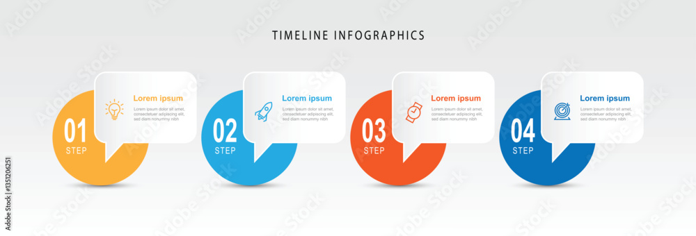 Aufkleber Design template infographic vector element. 4 step process infographic with icons and paper style. Vector timeline can be used for workflow, business presentation and web graphic design.