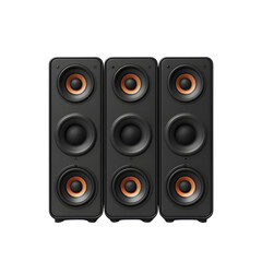 Fototapeta premium 5 large speakers in the shape of square black boxes with rounded corners, front view, template background PNG 