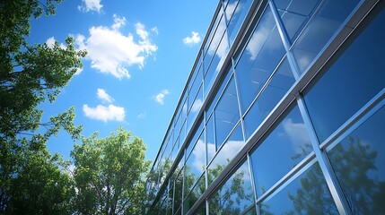 Stunning architecture with glass windows and a harmonious natural background