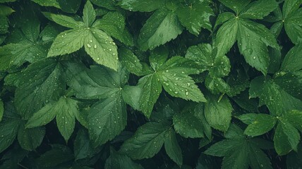 Lush Green Leaves With Water Droplets Close Up