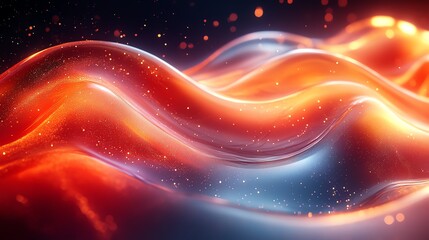 Abstract Wavy Glowing Background with Red and Gold Sparkles Flowing