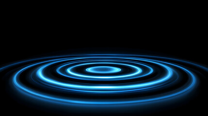Abstract blue light circles ripple effect on dark background; ideal for technology or music visuals