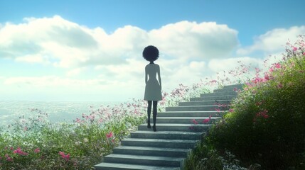 Surreal Illustration, Animated Woman, Staircase and Door