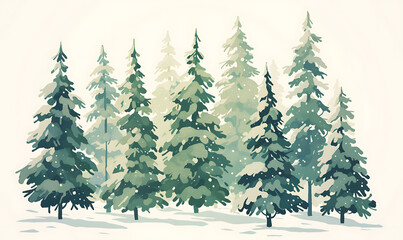 Obraz premium .Illustration of trees, leaves, grass and various botanical elements on a white background.