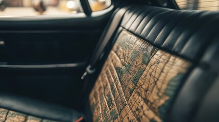 Close-Up of Taxi Backseat with City Map Design