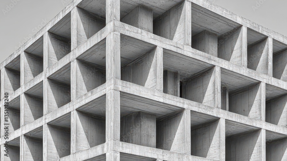 Poster abstract grey concrete building with triangular geometric patterns