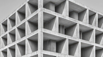 Abstract Grey Concrete Building with Triangular Geometric Patterns