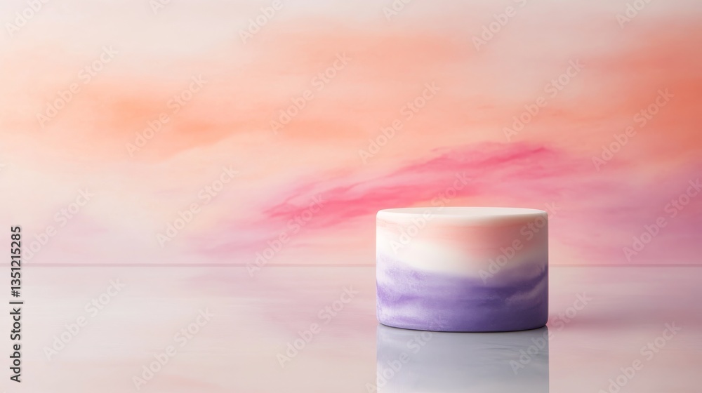 Poster polished marble podium reflects light subtly with a luxurious touch, set against a soft pastel backg