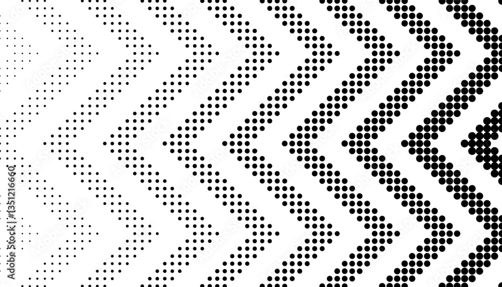 Poster black and white seamless transition pattern with sharp arrows shape. halftone effect for sporty back