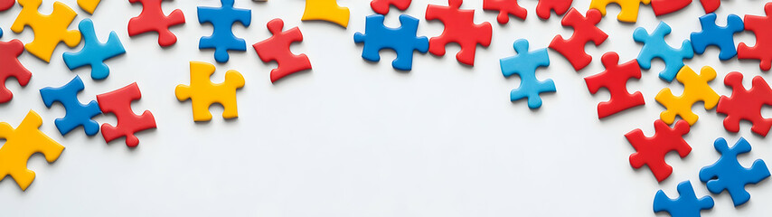 Obraz premium Photo of autism puzzle pieces on a white background.