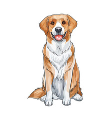 Happy Dog Sitting Upright with Smiling Expression with Tongue Out in Detailed Vector Illustration