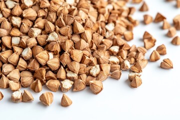 A close up shot of a pile of buckwheat kernels